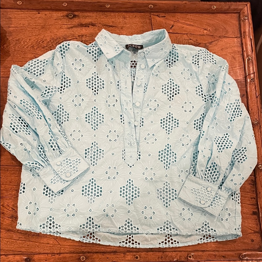 J. Crew Light Blue Eyelet Cotton Button-Down Shirt